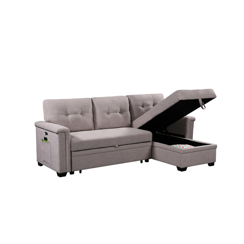 84" Sectional With Reversible Chaise, And Cell Phone Holder Sleeper, Gray, 46"x20"x7.8"h Chaise & Port