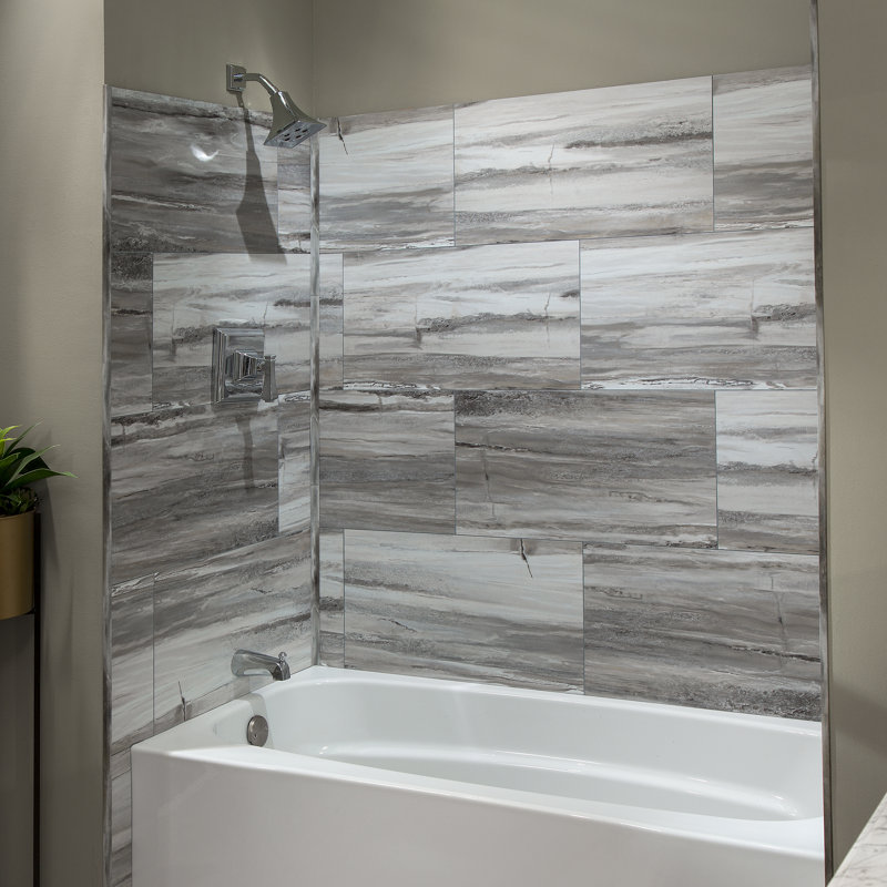 Palisade 25.6 in. x 14.8 in. Tile Shower and Tub Surround Kit, Louvre Granite