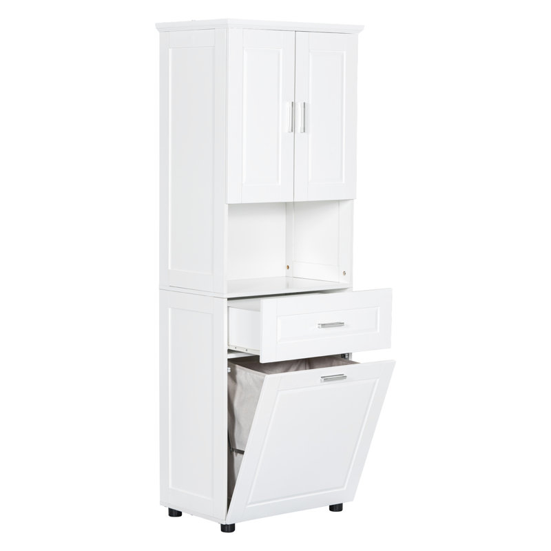 Large Bathroom Cabinet With Laundry - , White, Tipping Storage In White With Spacious And Tilt-Out Hamper