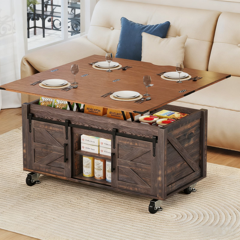 Table basse à roulettes Farmhouse, Plateau brun / base brune