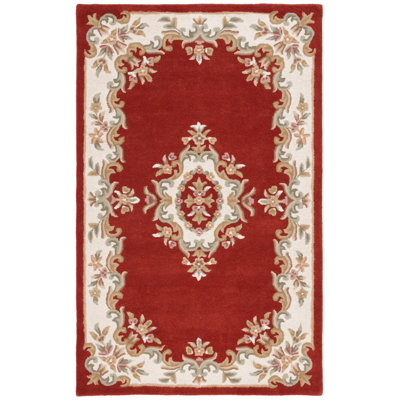 Stengel Aubusson Hand Tufted Wool/Cotton Floral Rug in Ivory/Rust