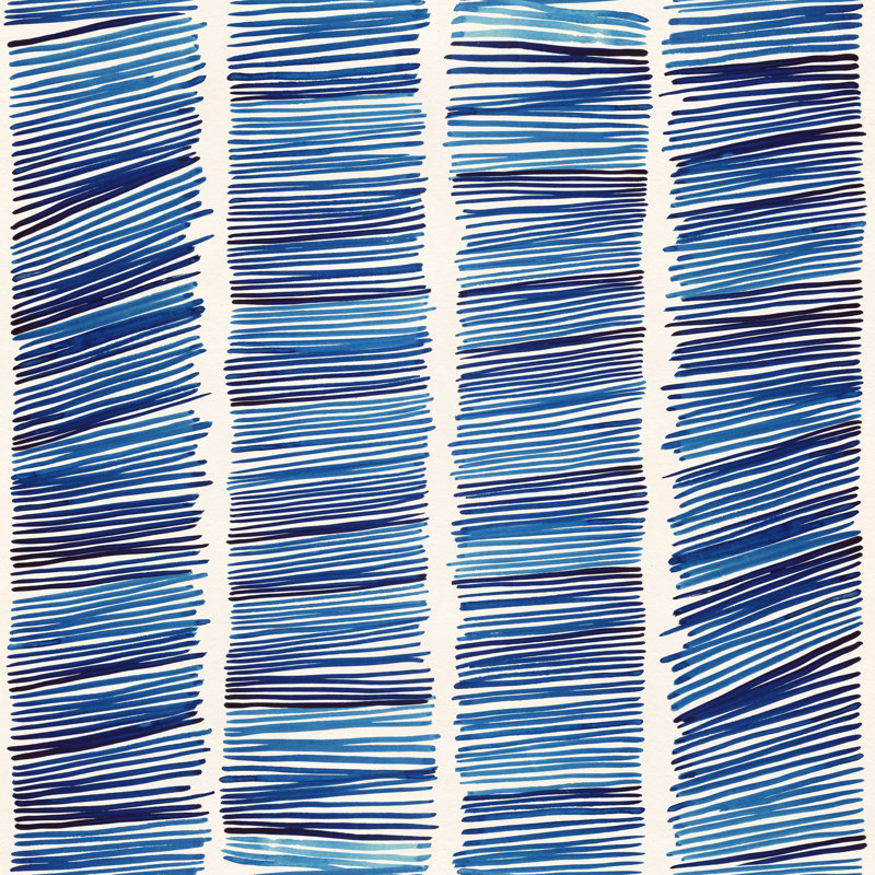 Susan Hable Abstract Wallpaper by Susan Hable, Blue/Cream