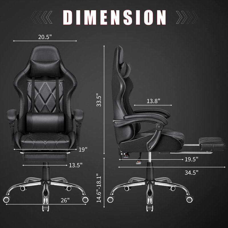 The Twillery Co.® Adjustable Reclining Ergonomic Faux Leather Swiveling PC & Racing Game Chair with Footrest, Black