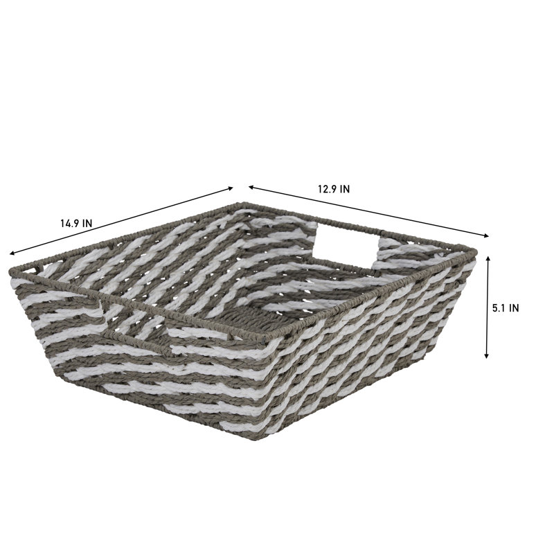  Striped Woven Basket In Gray, Gray, 5.1" H x 12.9" W x 14.9" D