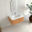 Armoire de salle de bain murale flottante en bois massif 30 po pré-assemblée avec rebord arrondi naturel avec cuve en céramique