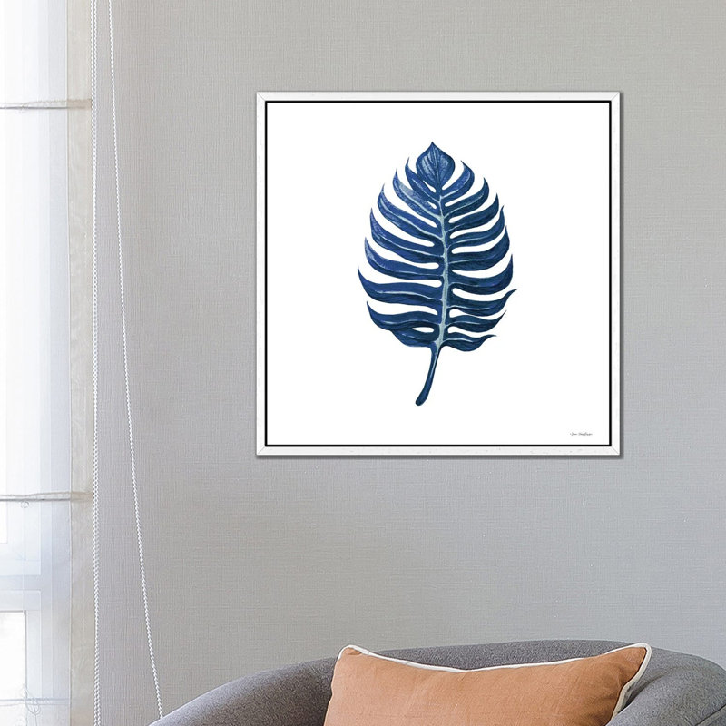 Watercolor Blue Leaf I 1 Piece Floater Frame Wall Art on Canvas, 66.04 cm H x 66.04 cm W, White