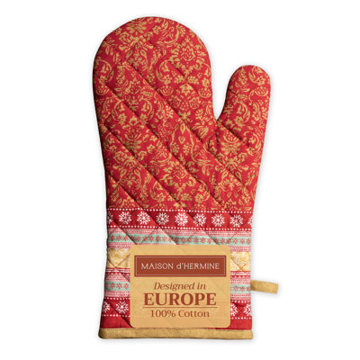Maison d' Hermine Oven Gloves 100% Cotton Oven Mitt 7" x 13" with Loop Heat Resistant BBQ Cooking Gloves for Thanksgiving Christmas Decorations Baking Handling Hot Pans (Pack of 1, Sofia)