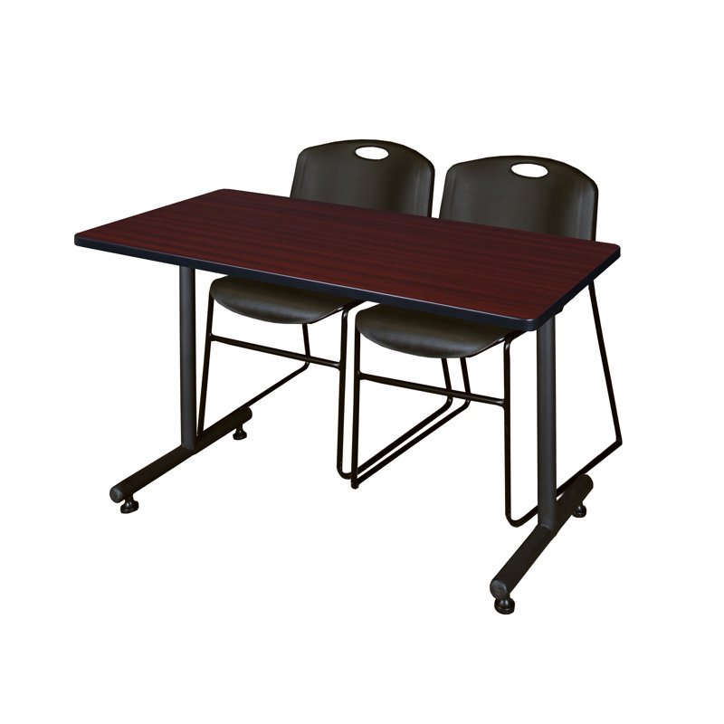 Table de formation en T Nick Nick, 2 chaises empilables Zeng, H 29 po x L 48 po x l 24 po, Noir, Acajou