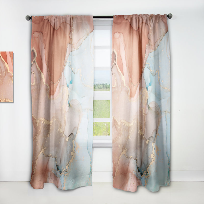 Brun et turquoise liquide Art I - rideau en velours moderne - obscurcissant - 1 panneau, L 52 po x L 84 po