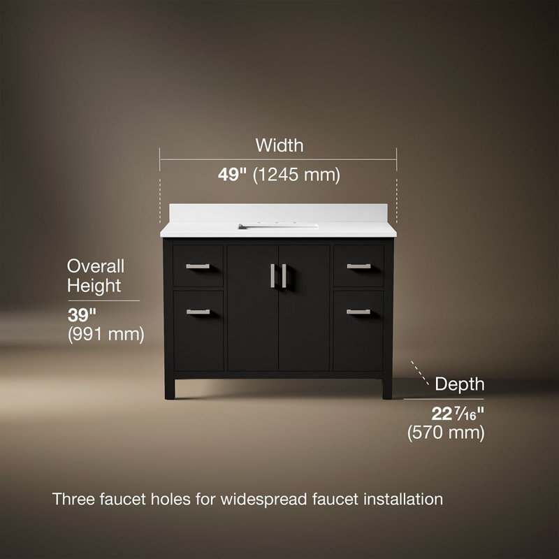 Kresla 48 In. Bathroom Vanity Cabinet With Sink And Quartz Top, Black Oak