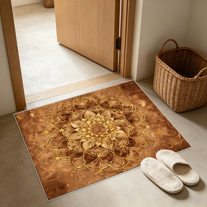 Brown Gold Mandala Marble carpet-easy to clean, machine-washable, soft and comfortable; suitable for door mats, kitchens, living rooms, bedrooms, corridors, and laundry areas. Easy to clean, durable carpet for home decoration.