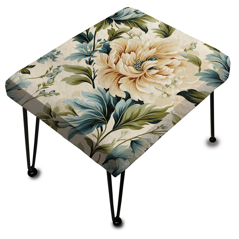 Blooms rétro vert et beige Blooms - Repose-pieds rectangulaire damassé