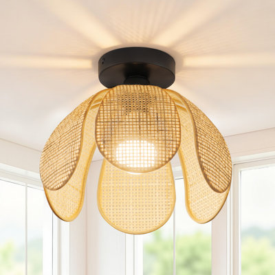 11.8” Six-petaled Woven Rattan Semi Flush Mount