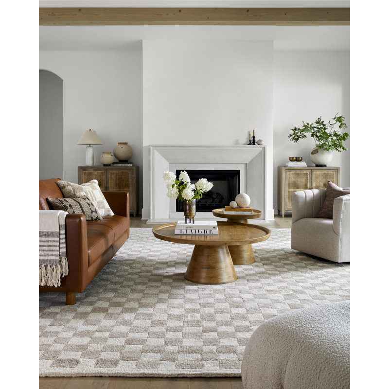 Damier Wool Checkered Area Rug, Rectangle 2' x 3'