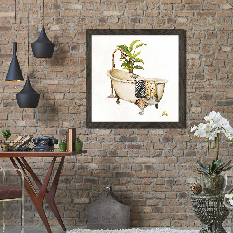«Le Tub I» par Patricia Pinto, reproduction, H 25,5 po x l 25,5 po x P 1 po, Cadre chocolat patiné