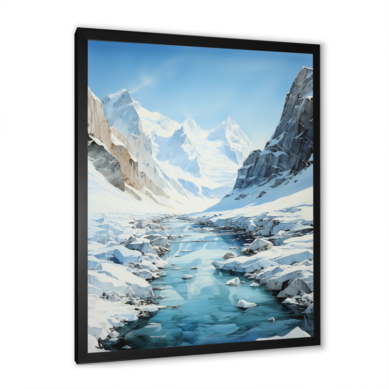 «Teal Glacier Frozen Horizon», impression d'art sur toile paysage et nature, H 20 po x l 12 po x P 1 po, Cadre photo noir