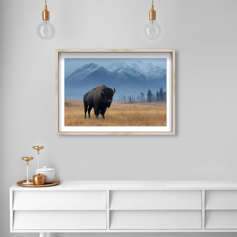 Mountain Bison I Print by Oliver Gal, 25.5" H x 37.5" W, Natural Oak Shadowbox