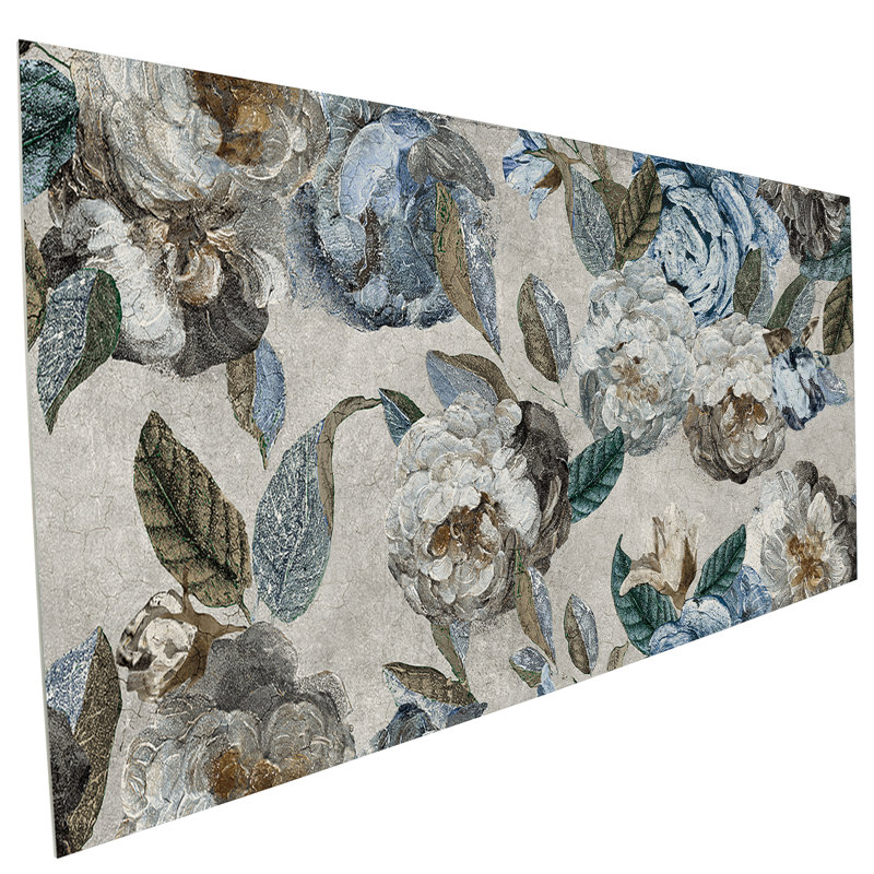 Carreau de porcelaine naturel / floral 24 po x 47 po Parete Fiori, Bleu / gris