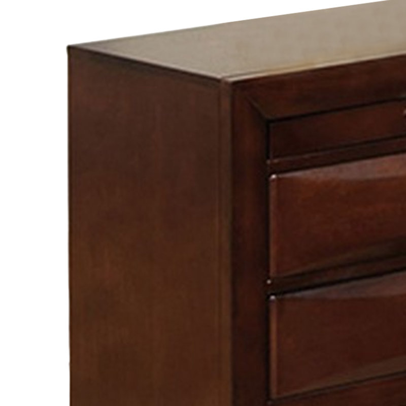 Table de chevet Simo, plateau spacieux, nickel, 3 tiroirs, bois massif, Brun cerisier