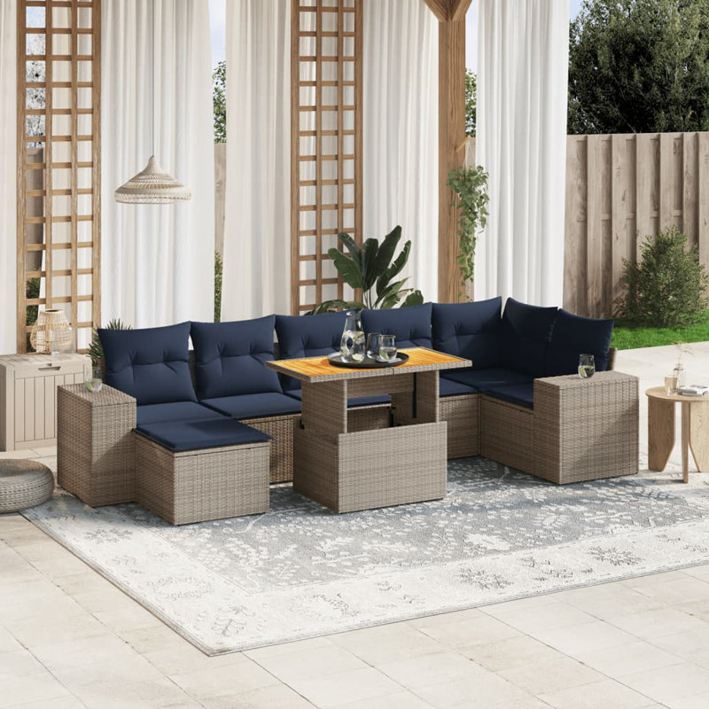 Ensemble de canapé de patio 8 pièces avec coussins en rotin de polyester, Gris, Bleu