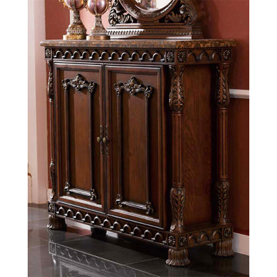Vintage multi-layered luxurious distressed marble two-door shoe cabinet