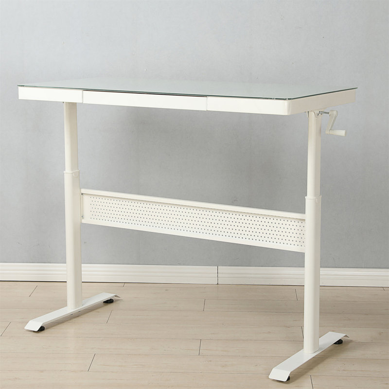 Bureau debout en verre trempé 48 po x 24 po avec tiroir en métal, bureau à hauteur ajustable, bureau à domicile assis, poste de travail ergonomique