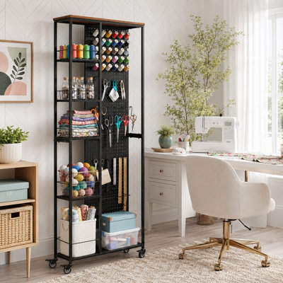 Chariot de rangement pour artisanat à 6 niveaux avec panneau perforé, organisateur de pièce d'artisanat roulant avec roues verrouillables, chariot d'artisanat pour salle d'artisanat, fournitures d'art, petits espaces