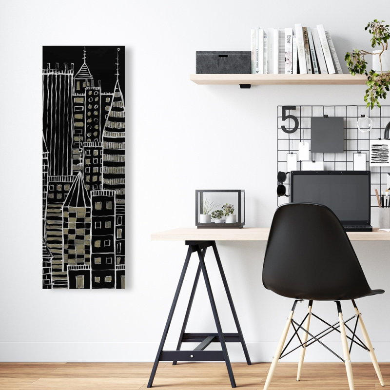 Toile illustrative ville sombre - décoration murale unique, H 16 po x l 48 po