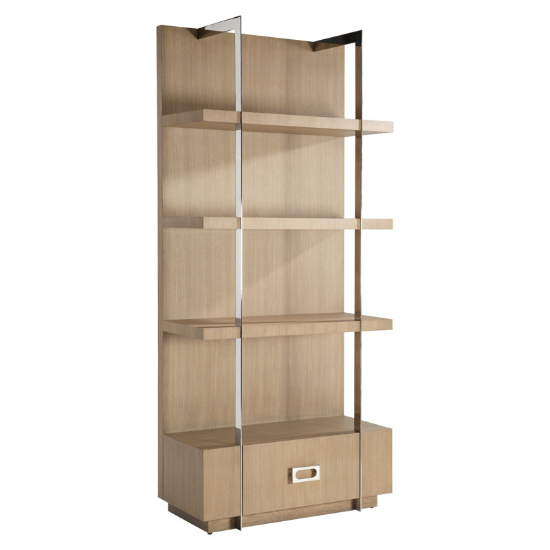 Sahara Brown Oak and Stainless Steel Etagere Bookcase