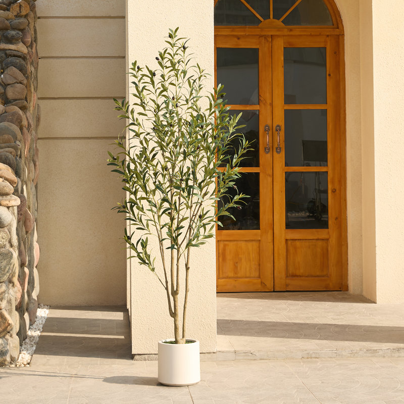 Adcock Artificial Olive Tree in Round Planter, UV Protected Faux Olive Tree for Indoor Home Decor, 72" H x 24" W x 24" D