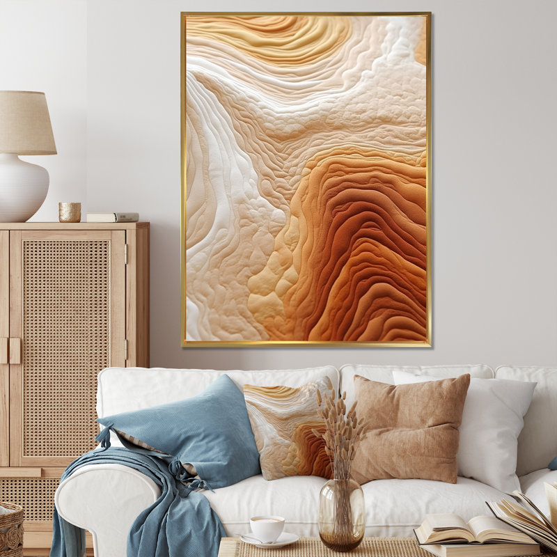 Sérénade orange et blanche, Cadre flottant doré, H 32 po x l 24 po x P 1 po
