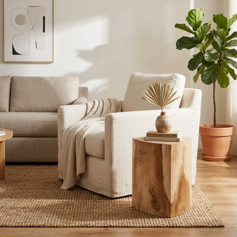 Table d'appoint sculptée en forme de cœur en bois sculpté pour le salon - Table de bout naturelle étroite pour la maison ou le bureau - 18 po, brun clair et brun