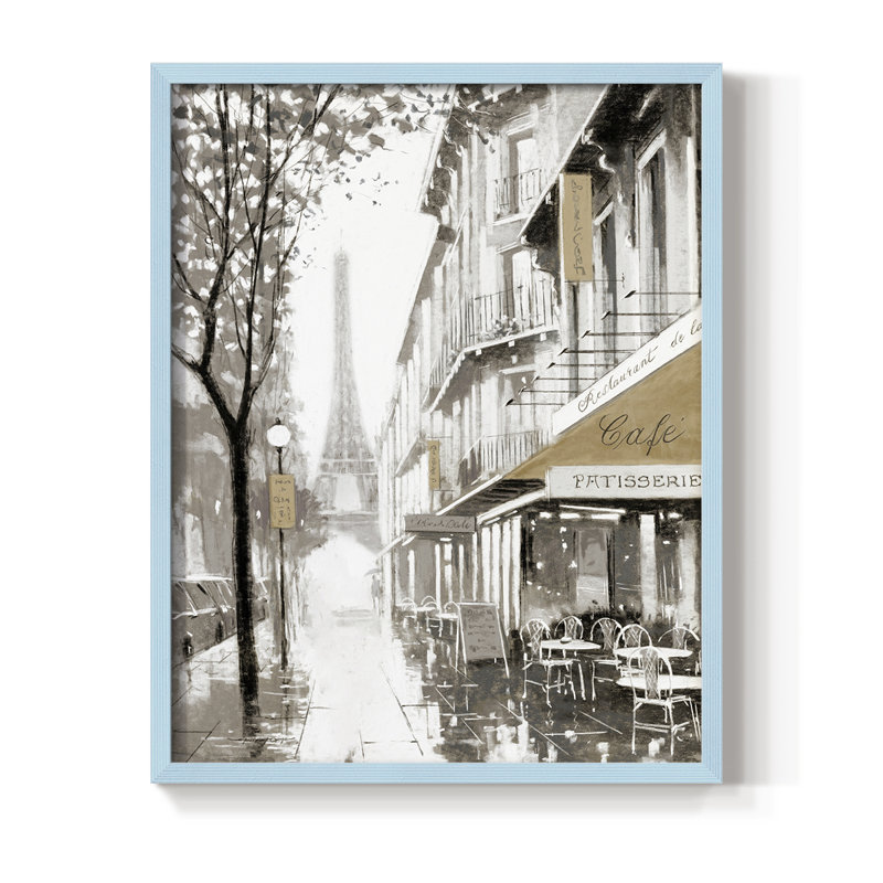 «Stroll Through Paris I», reproduction encadrée - bois massif, H 11 po x l 9 po, Bleu