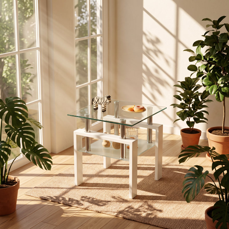 Clarisse 17.71" W x 17.71" D x 20.47" H 2-Tier Clear Tempered Glass End Table