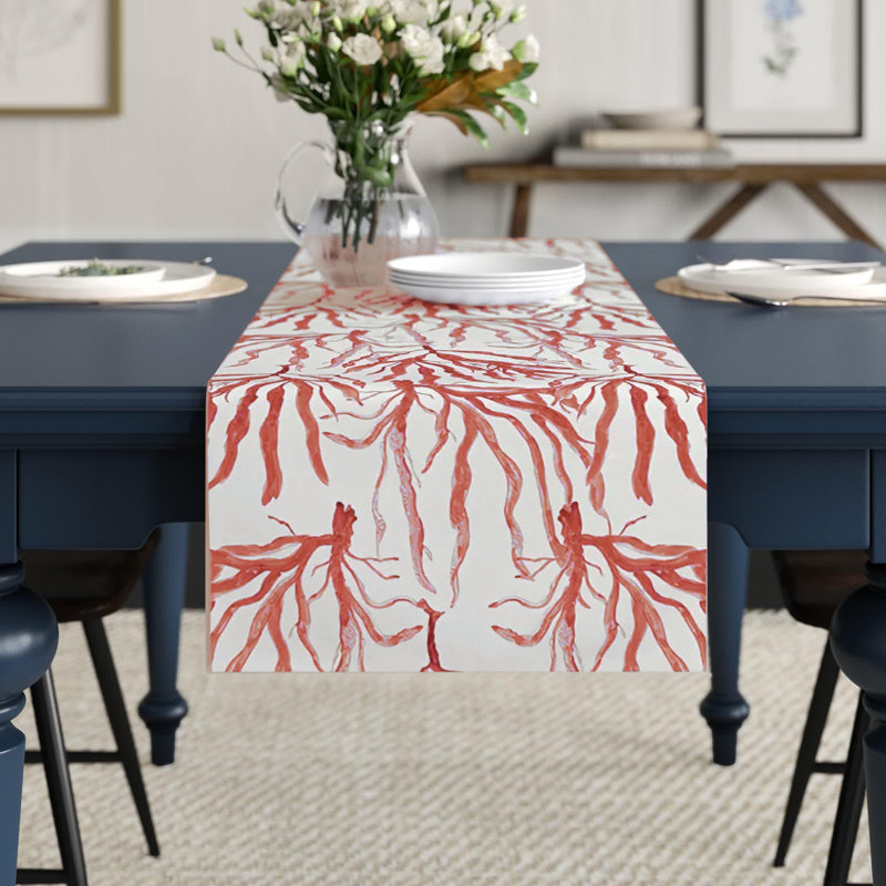 Marrero Floral Table Runner, 90" L x 16" W, Red