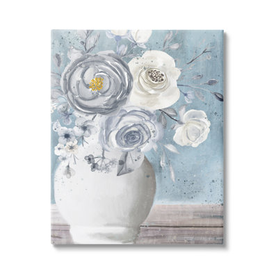 " Round Flower Blossom Bouquet Blue Paint Speckles " by Kim Allen Painting Print