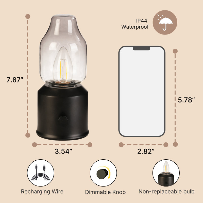 Lampe de table de camping portative rechargeable USB en verre Rodge Vintage
