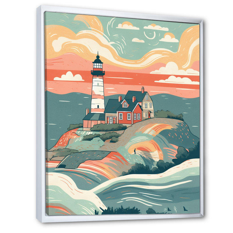 Bord de mer phare II, reproduction sur toile, H 32 po x l 16 po x P 1 po, Cadre flottant blanc