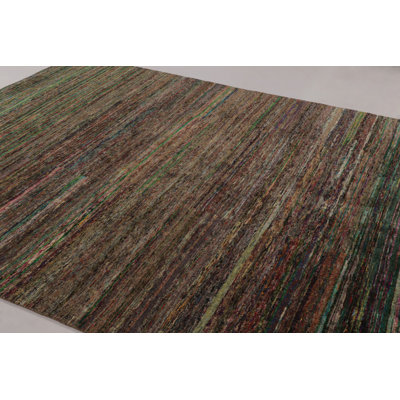 Rug & Kilim’S Modern Textural Rug, Vibrant Polychromatic Striae Over Purple Hues