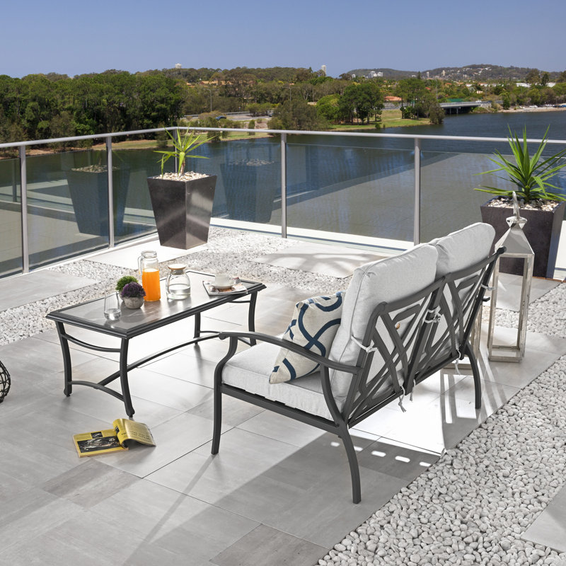 2-Piece Outdoor Conversation Set With Dark Gray Cushions, Ivory