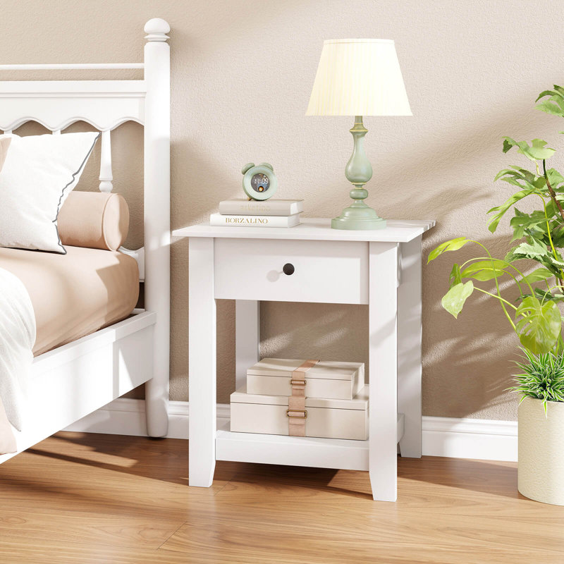 Table de chevet moderne à 3 niveaux avec 2 tablettes ouvertes, Ensemble de 2, Blanc