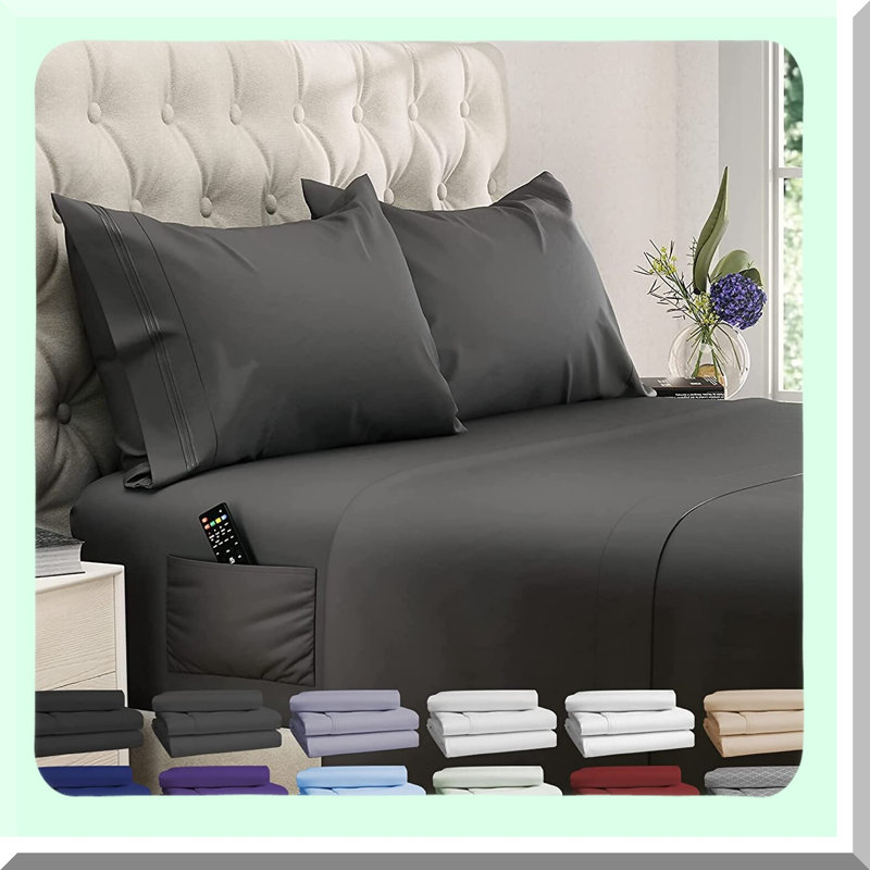 CoolMax Sheet Set - 4 Piece Cooling Bed Sheets with Side Pocket - Fitted Sheet - Soft & Long Lasting Fine Brushed Polyester - Gray