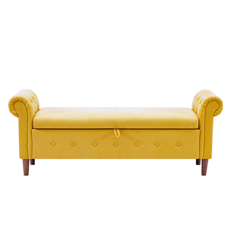 Repose-pieds de rangement rectangulaire de 63 po de largeur, Jaune, Lin lin