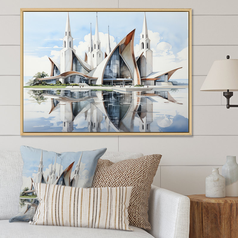 " Church Architectural Harmony ", 12" H x 20" W x 1" D, White Picture Framed