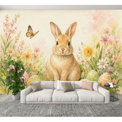 Papier peint adhésif auto-adhésif pelez et collez, Joyeuses Pâques, jardin, jardin, rustique, vacances, cour, Pâques, peintures murales, H 100 "x l 144", décoration murale pour bureau