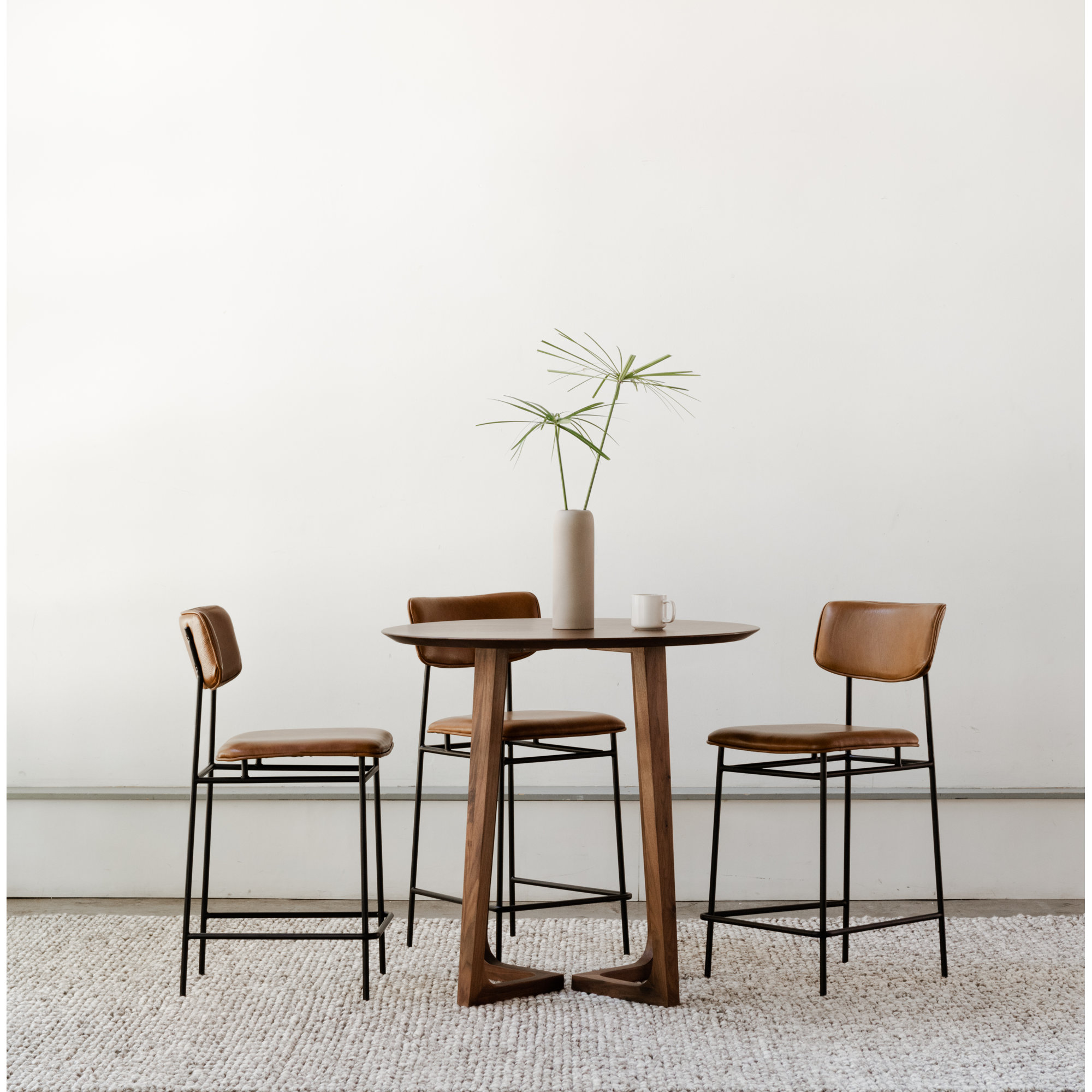 Turin Leather Bar & Counter Stool, Counter Stool (26” Seat Height), Brown Pebbled Top Grain Leather