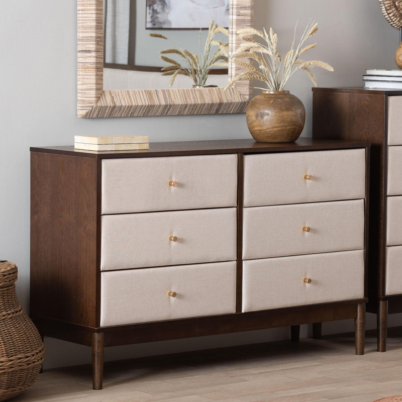 Allenport Baxton Studio Nikolai Mid-Century Beige Fabric And Wenge Brown Wood 6-Drawer Dresser