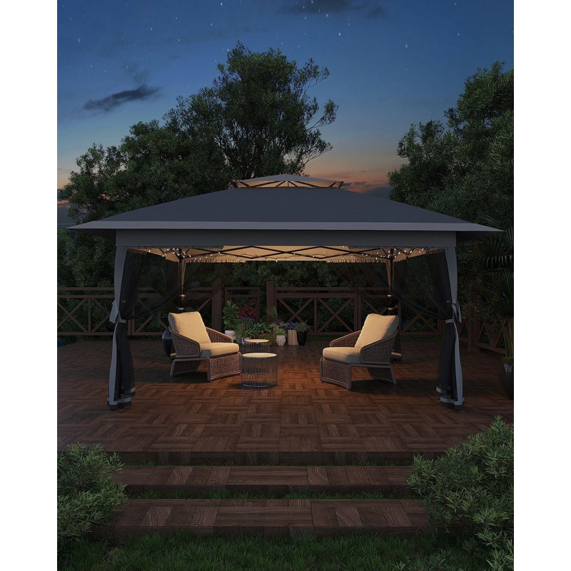 12x12 ft Pop Up Canopy Tent, One-Push Setup Gazebo with Mosquito Netting, 4 Sandbags, Height Adjustable, Waterproof UV Protection for Backyard Parties, BBQs, Camping, Outdoor Events