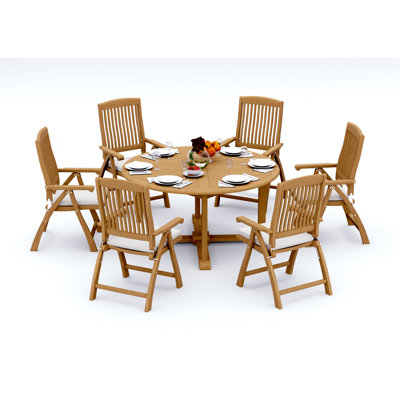 Ensemble de salle à manger en bois de teck 9 pièces 9 pièces: table ronde de 60 po avec fauteuils inclinables Marley # 11MR1208