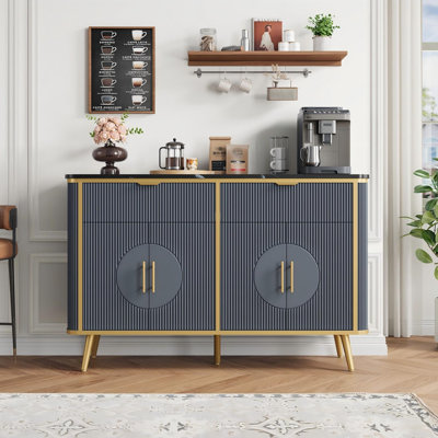 Buffet 47,2 "avec 4 portes, 2 tiroirs et tablettes réglables pour la cuisine, la salle à manger, le couloir, bleu marine